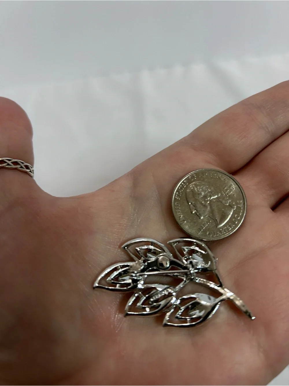 Silver Leaf Branch Brooch - Elegant Women's Jewelry